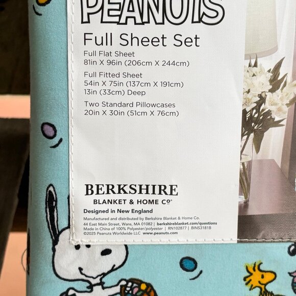 Peanuts Snoopy Full Size Sheet Set - Blue Easter Basket Eggs Woodstock - Picture 4 of 5